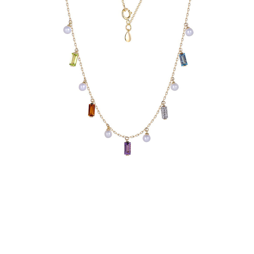 18K DIAMOND PEARL SEMI PRECIOUS NECKLACE