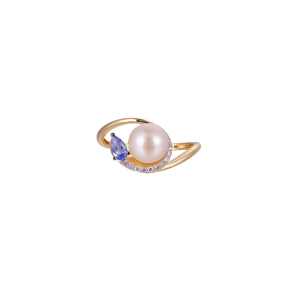 18K DIAMOND/PEARL/GEMS RING