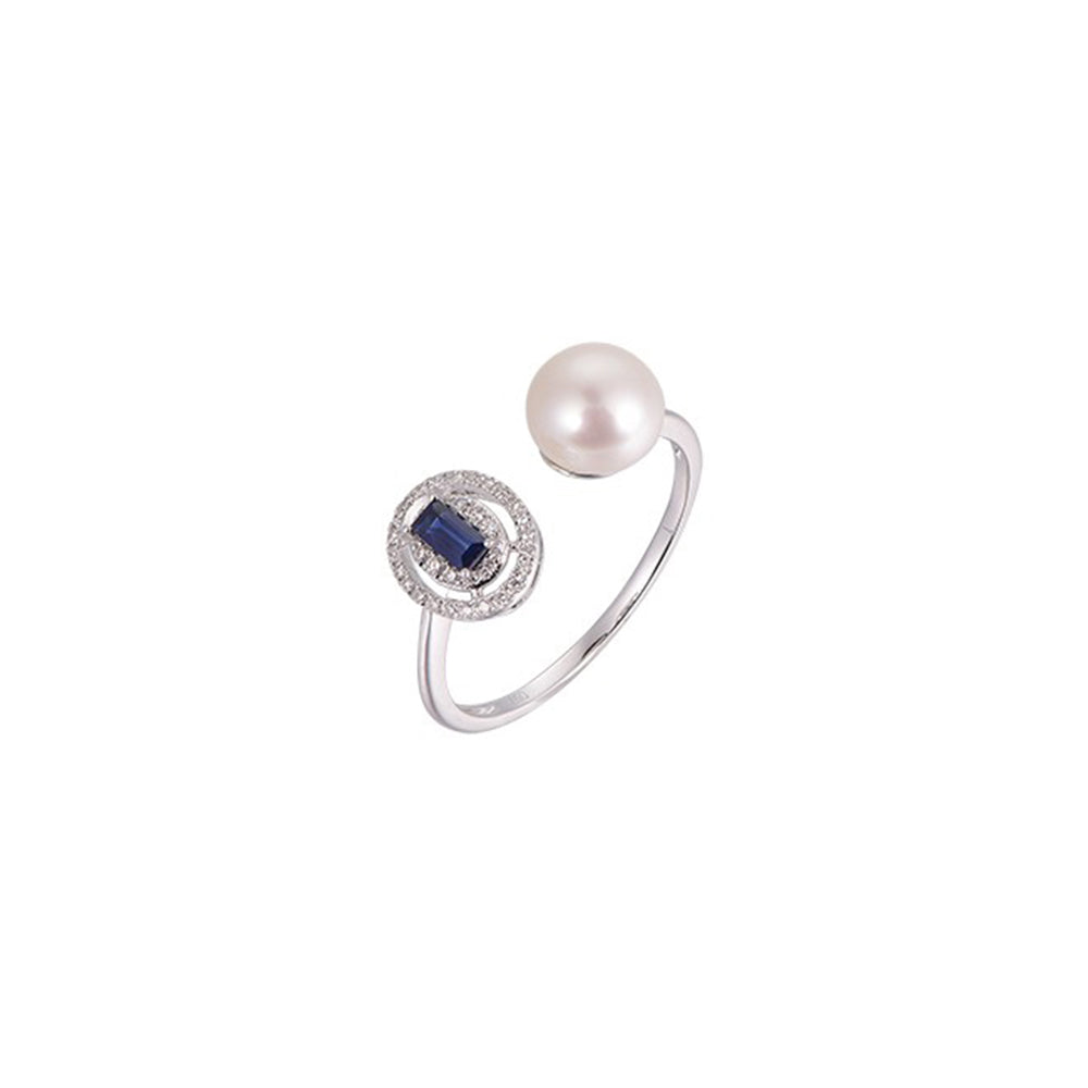 18K DIAMOND/GEMS/PEARL RING