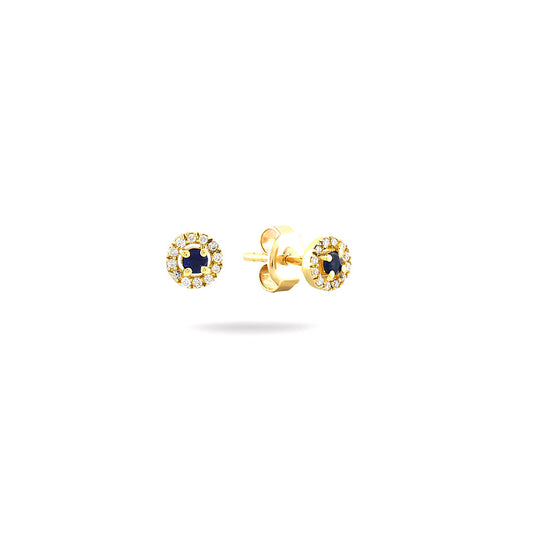 18K YELLOW GOLD DIAMOND SAPPHIRE EARRINGS, MD0116E