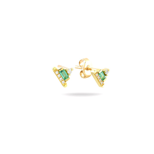 18K YELLOW GOLD DIAMOND EMERALD EARRINGS, MD0167E