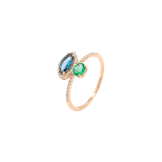 18K RING WITH DIAMOND & COLOR STONE