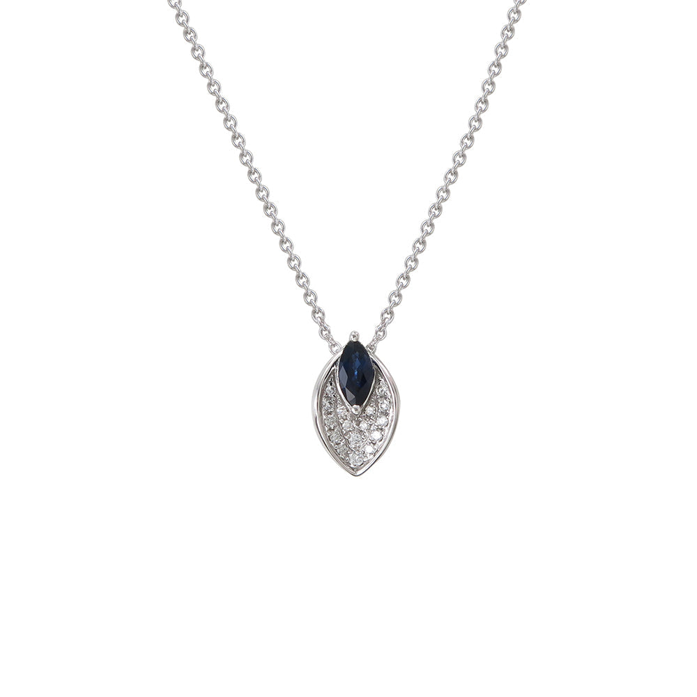 18K WHITE GOLD DIAMOND & SAPPHIRE NECKLACE