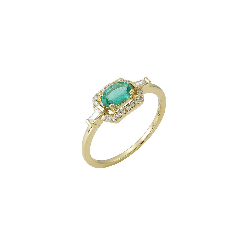 18K YELLOW GOLD DIAMOND & EMERALD RING