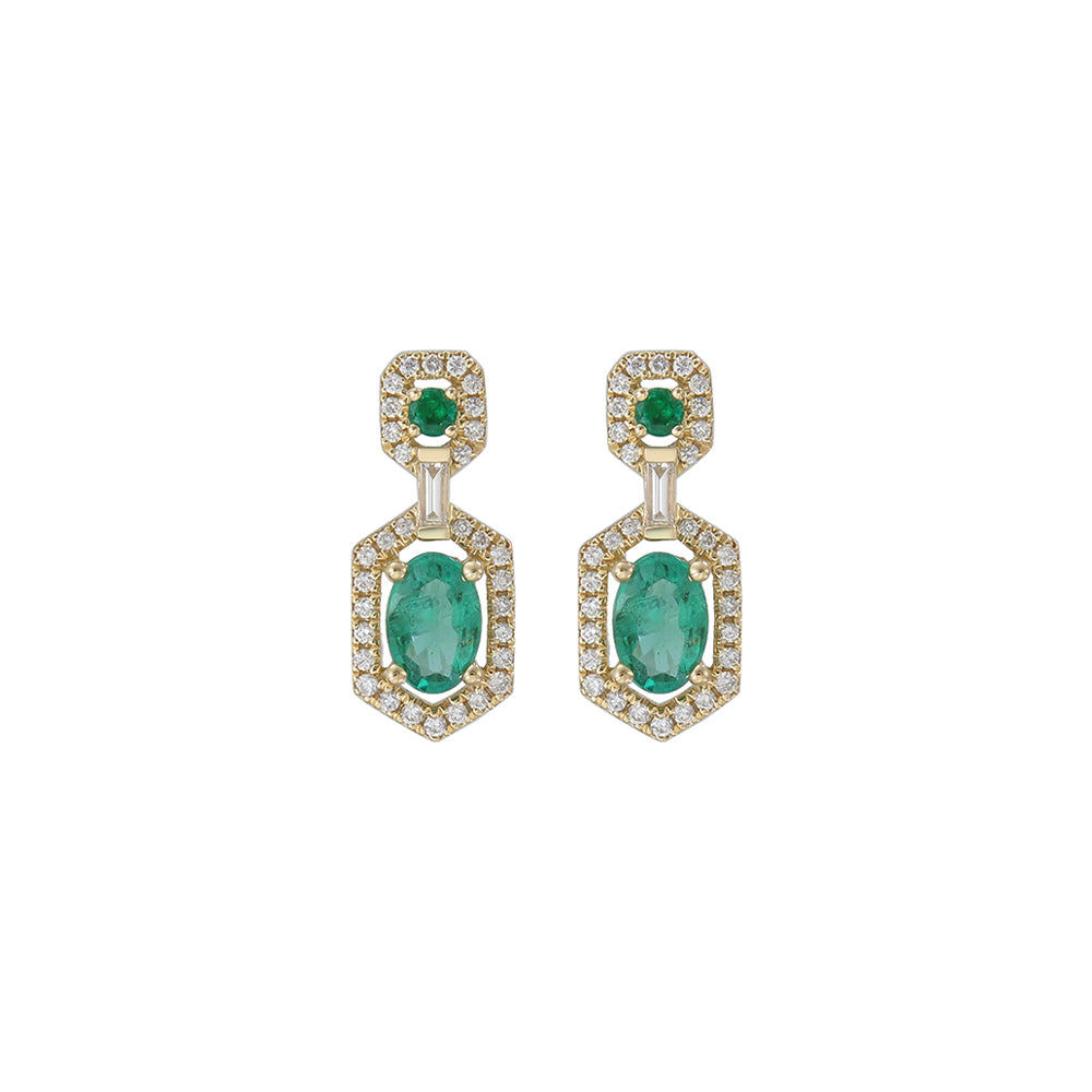 18K YELLOW GOLD DIAMOND & EMERALD EARRING