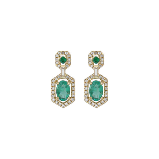 18K YELLOW GOLD DIAMOND & EMERALD EARRING