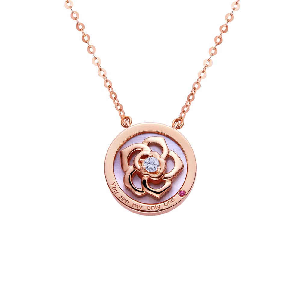 18K ROSE GOLD DIAMOND RUBY & PINK SHELL NECKLACE