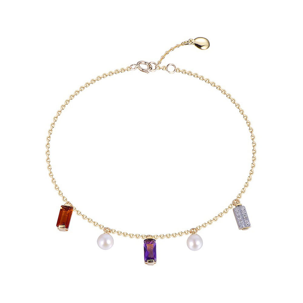 18K DIAMOND PEARL SEMI PRECIOUS BRACELET