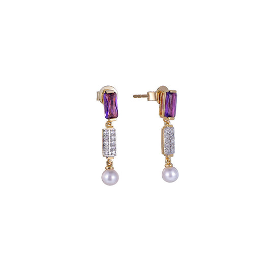 18K DIAMOND PEARL SEMI PRECIOUS EARRINGS
