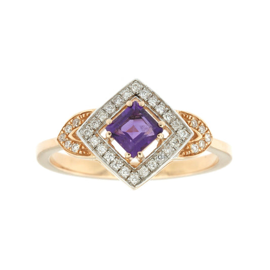 18K YELLOW GOLD DIAMOND AMETHYST RING, C01056R