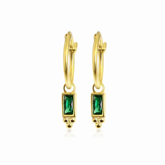 18K YELLOW GOLD DIAMOND EMERALD EARRINGS, M2163E9