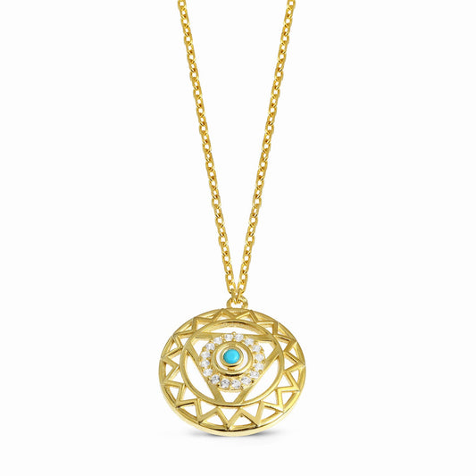 18K YELLOW GOLD DIAMOND TURQUOISE PENDANT, M4004PG