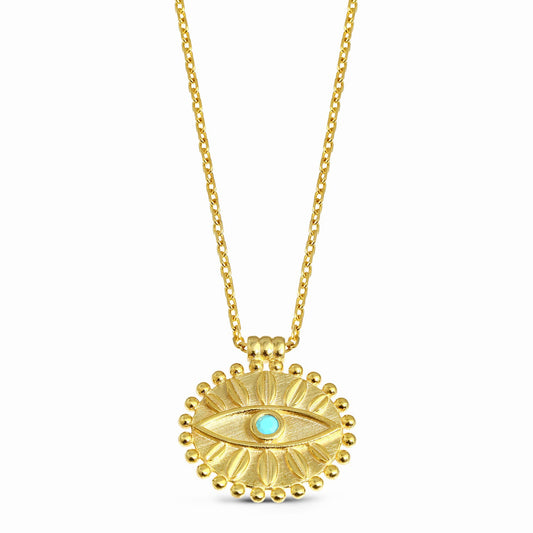 18K YELLOW GOLD TURQUOSE PENDANT, M4007PG