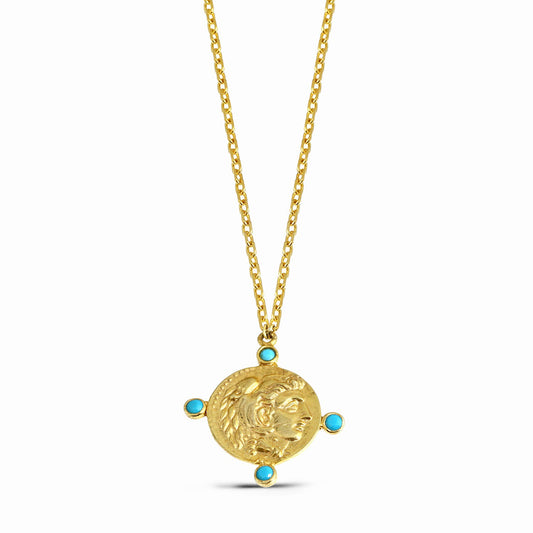 18K YELLOW GOLD TURQUOISE PENDANT, M4010PG