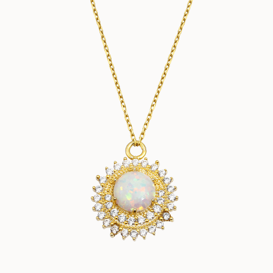 18K YELLOW GOLD DIAMOND OPAL STONE PENDANT, M4014PJ