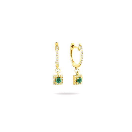 18K YELLOW GOLD DIAMOND EMERALD EARRINGS, MD0102E