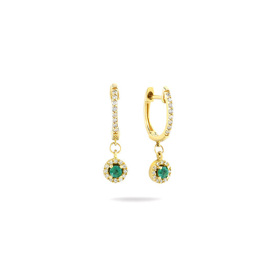 18K YELLOW GOLD DIAMOND EMERALD EARRINGS, MD0103E