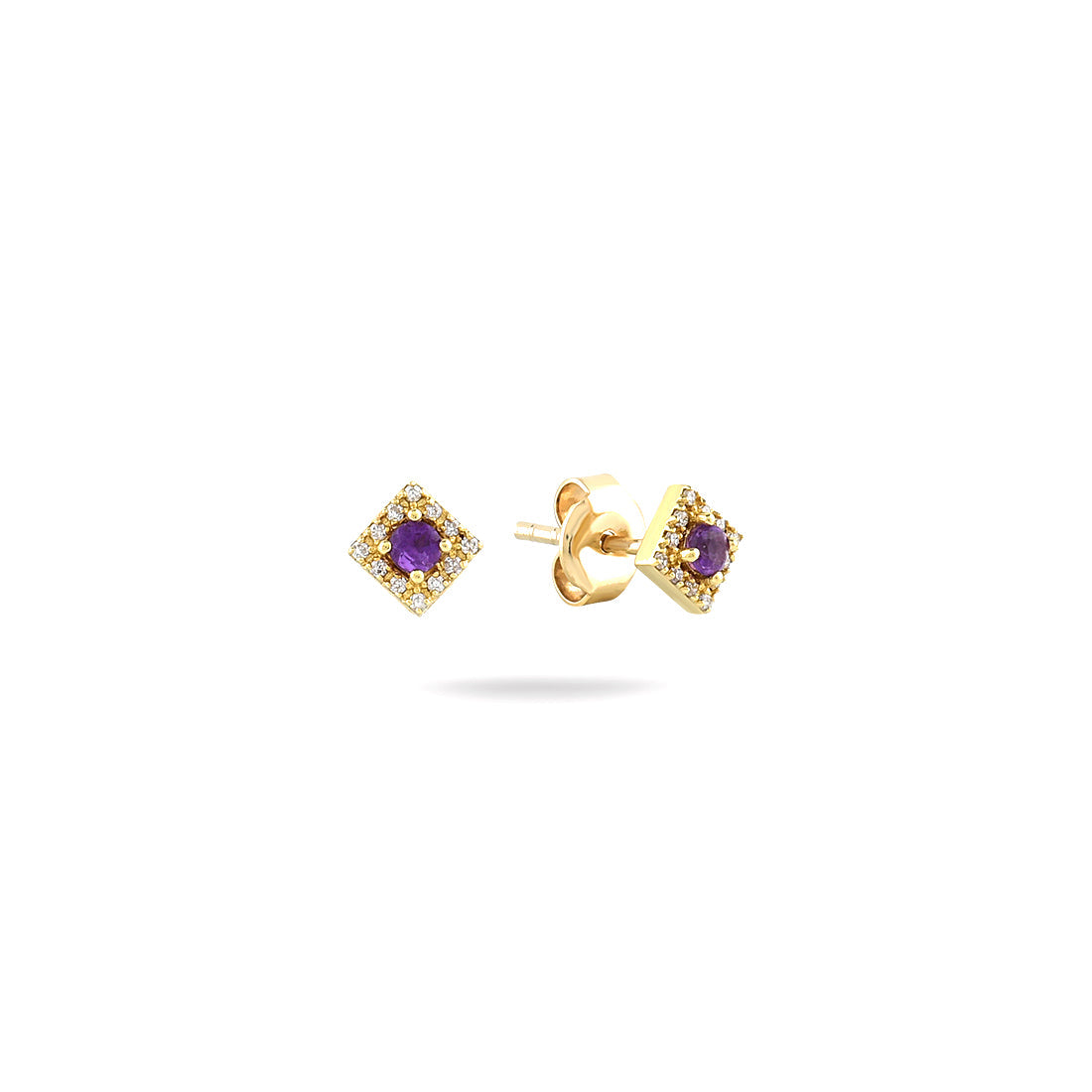 18K YELLOW GOLD DIAMOND AMETHYST EARRINGS, MD0104E