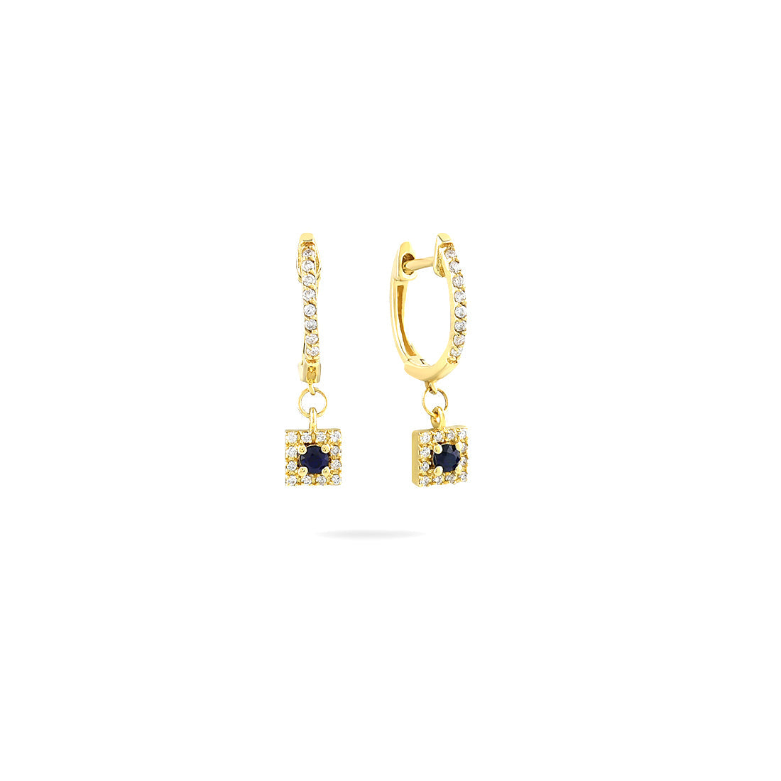 18K YELLOW GOLD DIAMOND SAPPHIRE EARRINGS, MD0119E