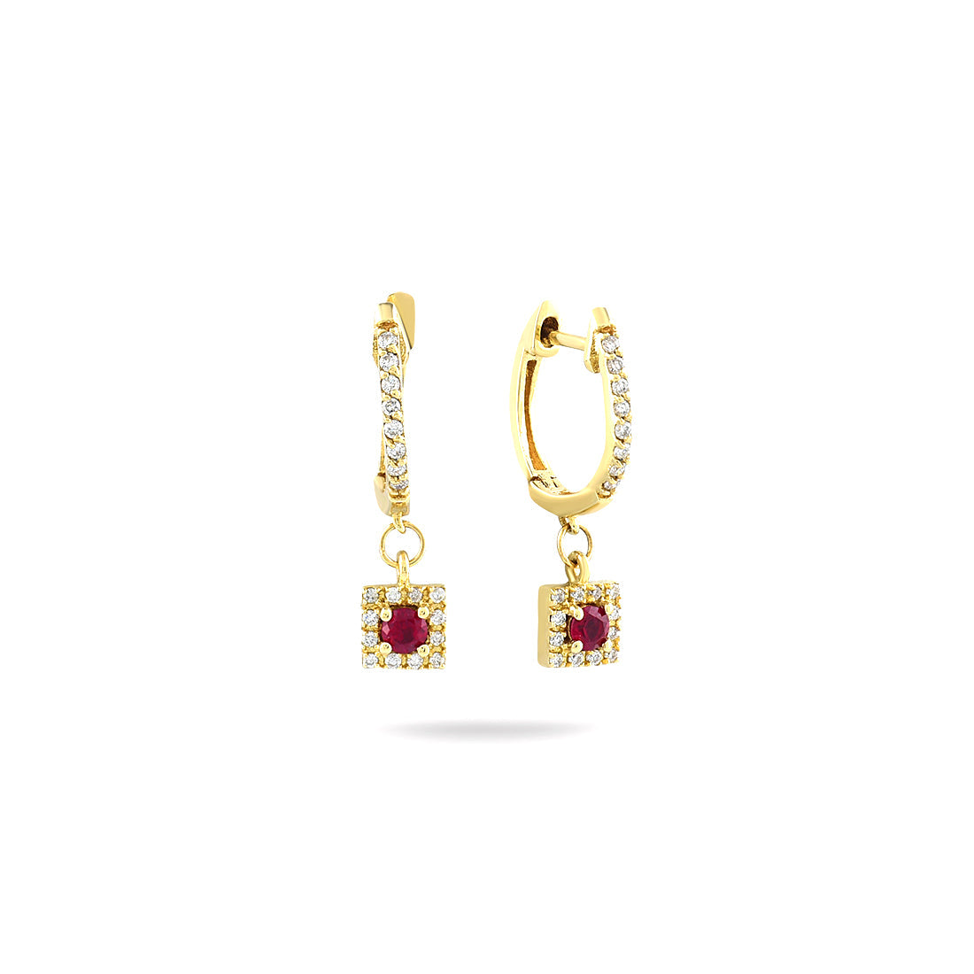 18K YELLOW GOLD DIAMOND RUBY EARRINGS, MD0121E