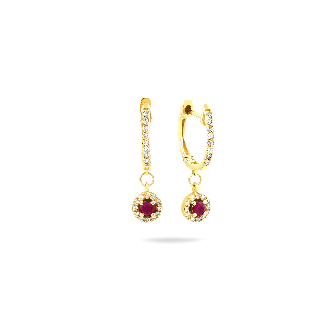 18K YELLOW GOLD DIAMOND RUBY EARRINGS, MD0122E