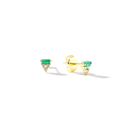 18K YELLOW GOLD DIAMOND EMERALD EARRINGS, MD0228E