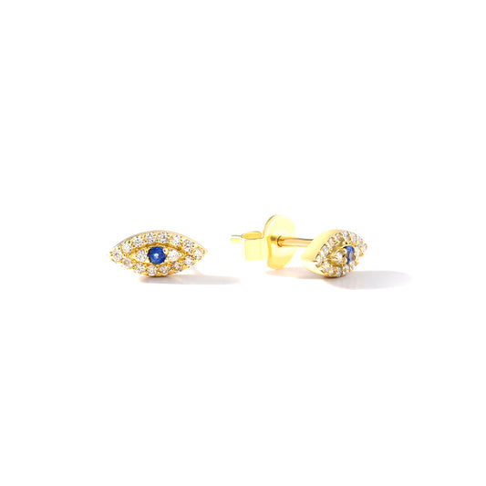 18K YELLOW GOLD DIAMOND SAPPHIRE EARRINGS, MD0229E