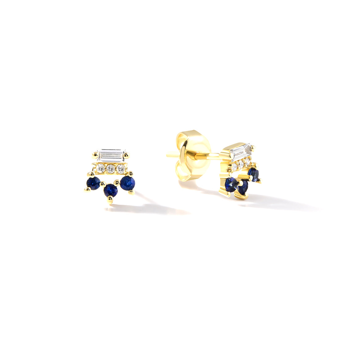 18K YELLOW GOLD DIAMOND SAPPHIRE EARRINGS, MD0234E