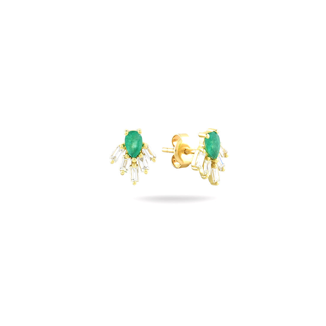 18K YELLOW GOLD DIAMOND EMERALD EARRINGS, MD0258E