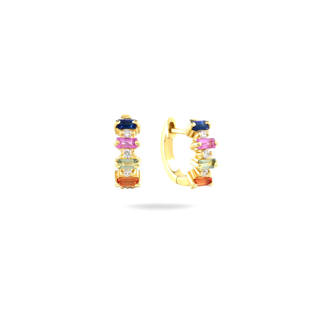 18K YELLOW GOLD DIAMOND MULTI COLOR STONE EARRINGS, MD0262E