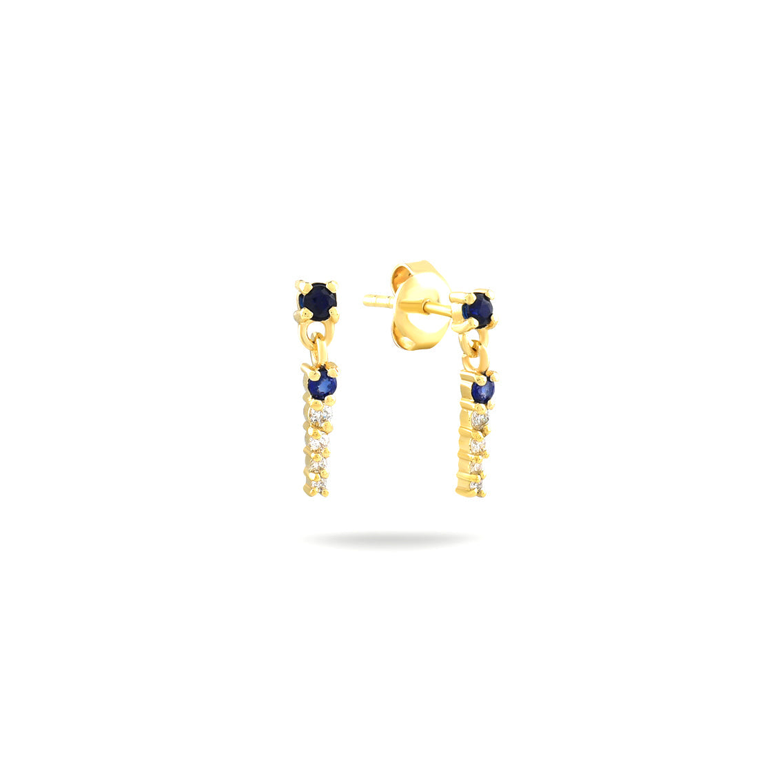 18K YELLOW GOLD DIAMOND SAPPHIRE EARRING, MD0263E