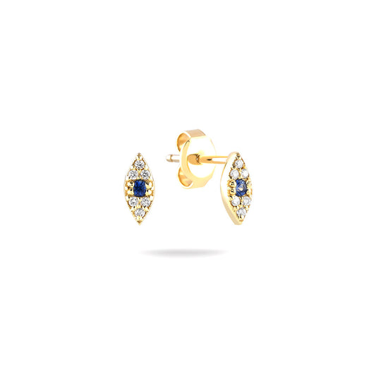 18K YELLOW GOLD DIAMOND SAPPHIRE EARRINGS, MD0359E