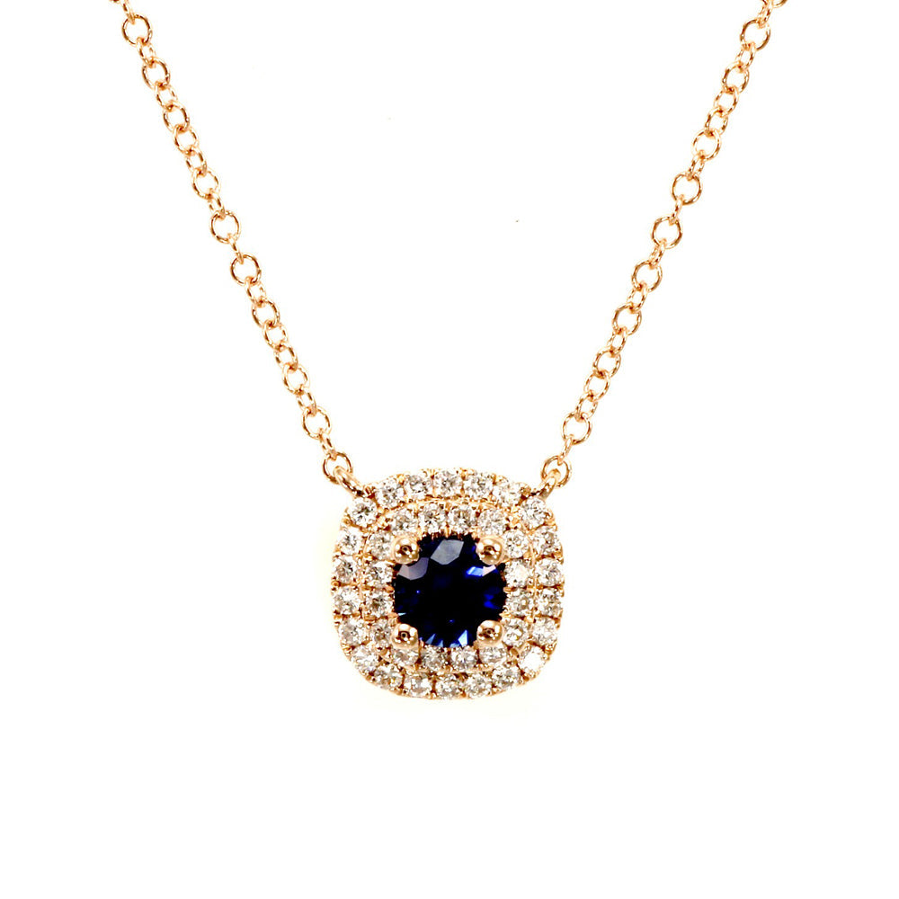 18K ROSE GOLD PENDANT & CHAIN W/SAPPHIRE