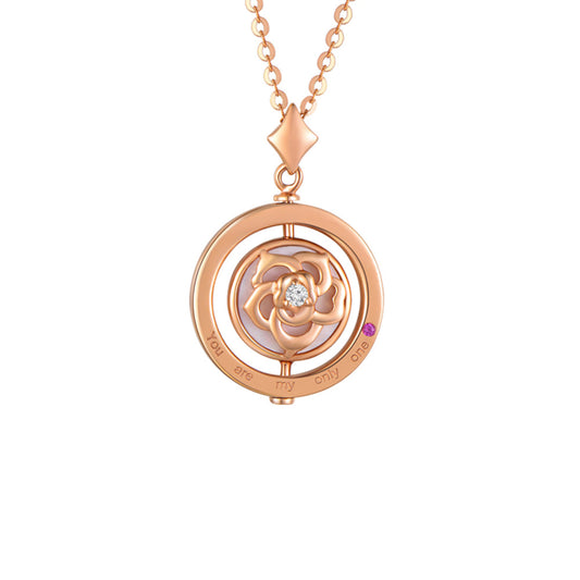 18K ROSE GOLD DIAMOND & PINK SHELL NECKLACE,