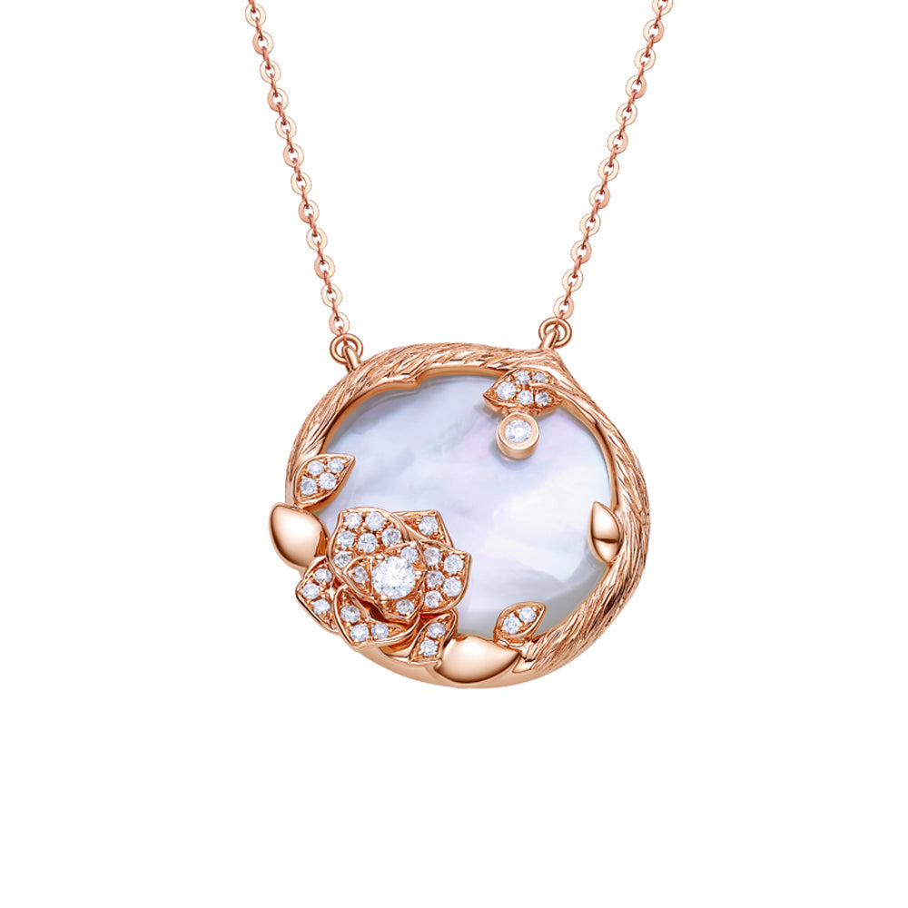 18K ROSE GOLD DIAMOND & WHITE SHELL NECKLACE