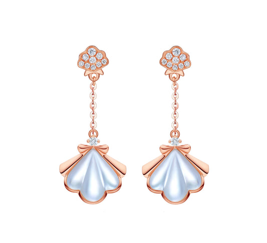 18K ROSE GOLD DIAMOND & WHITE SHELL EARRING