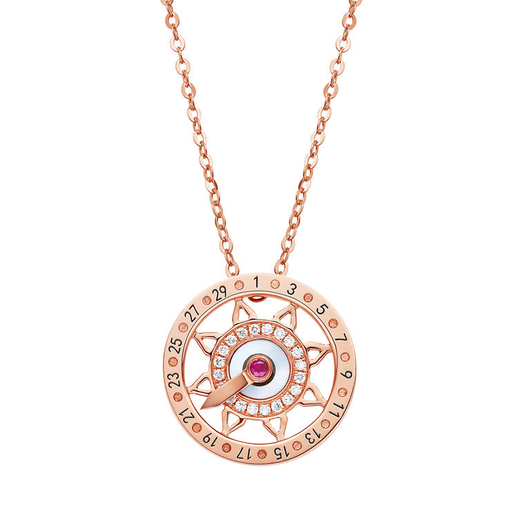 18K ROSE GOLD DIAMOND, RUBY & WHITE SHELL NECKLACE,