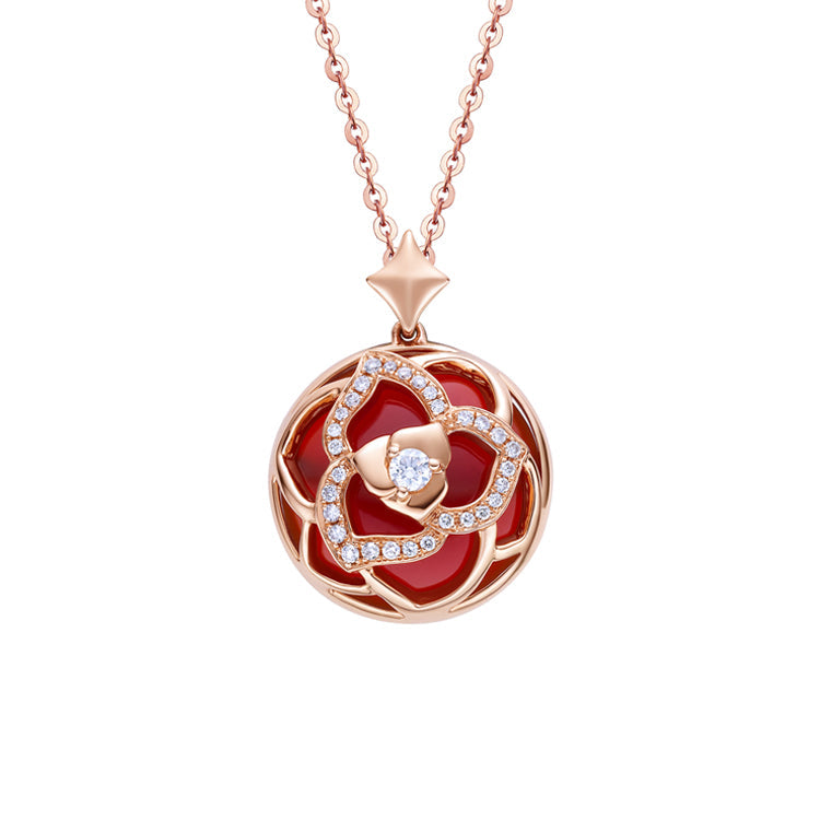 18K ROSE GOLD DIAMOND & AGATE PENDANT