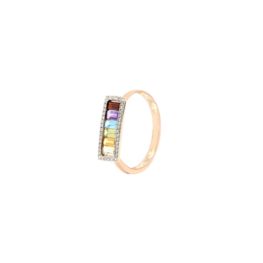 18K ROSE GOLD RING W/AM,BT,CT,GA,LQ,& PT,